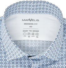 Laden Sie das Bild in den Galerie-Viewer, Marvelis Herren Easy To Wear Hemd Modern Fit Kent Kragen Langarm Stretch Muster Blau