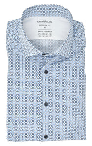Marvelis Herren Easy To Wear Hemd Modern Fit Kent Kragen Langarm Stretch Muster Blau