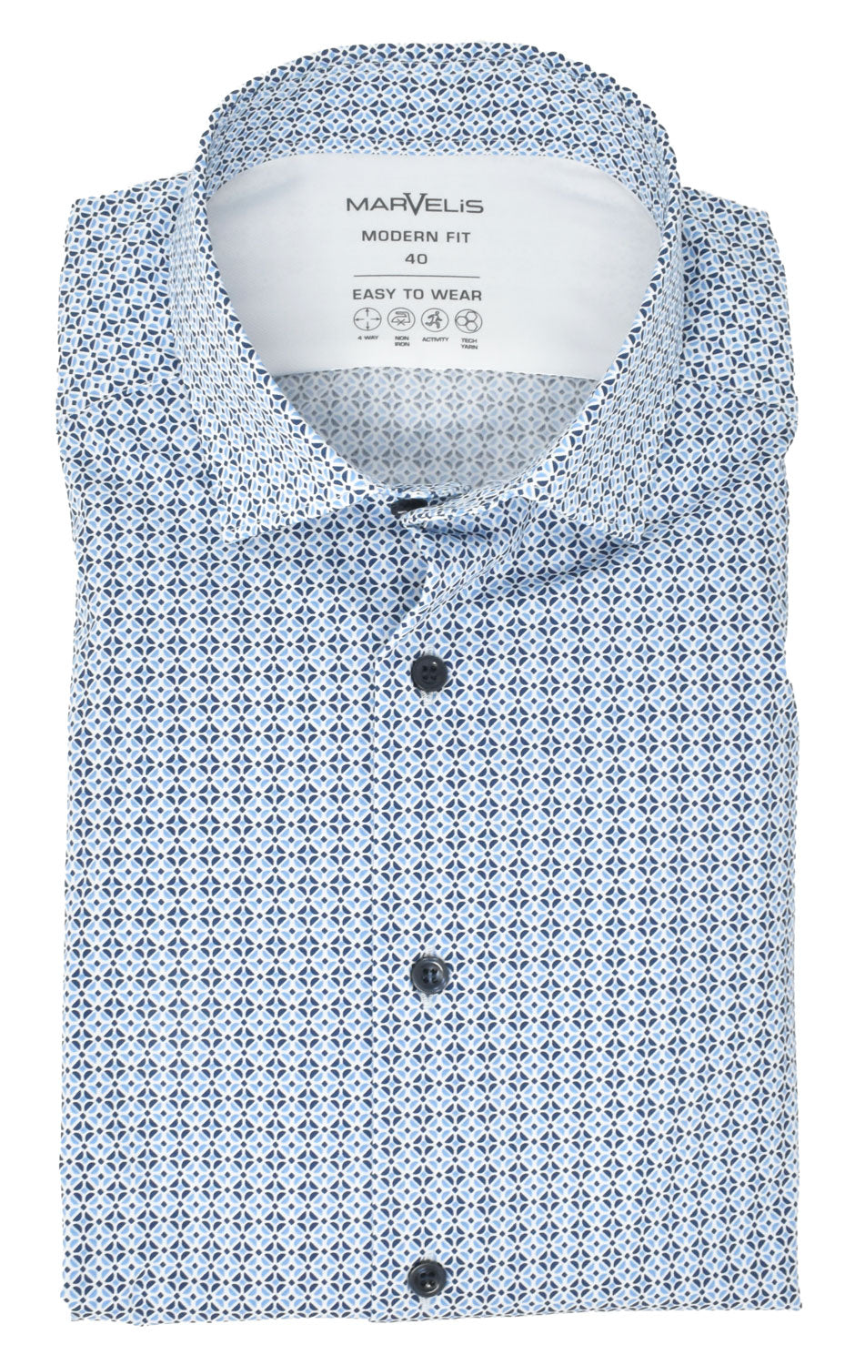 Easy To Wear Hemd - Modern Fit - Langarm - Muster - Blau