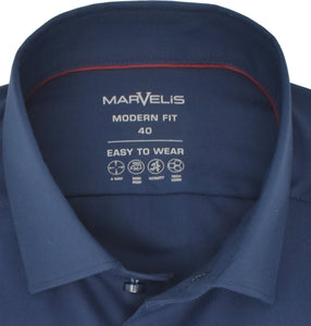 Marvelis Herren Easy To Wear Hemd Modern Fit Kent Kragen Langarm Stretch Einfarbig Dunkelblau