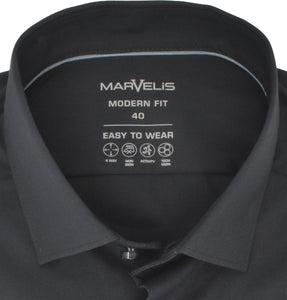 Marvelis Herren Easy To Wear Hemd Modern Fit Kent Kragen Langarm Stretch Einfarbig Anthrazit