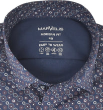 Load image into Gallery viewer, Marvelis Herren Easy To Wear Hemd Modern Fit Kent Kragen Langarm Stretch Muster Dunkelblau