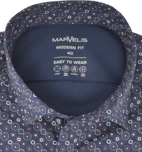 Marvelis Herren Easy To Wear Hemd Modern Fit Kent Kragen Langarm Stretch Muster Dunkelblau