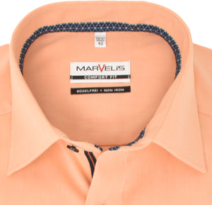 Marvelis Herren Businesshemd Comfort Fit Kent Kragen Langarm Einfarbig Koralle