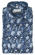 Laden Sie das Bild in den Galerie-Viewer, Marvelis Herren Businesshemd Comfort Fit Kent Kragen Langarm Florales Muster Blau