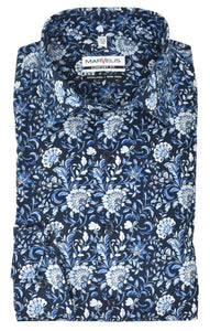 Marvelis Herren Businesshemd Comfort Fit Kent Kragen Langarm Florales Muster Blau