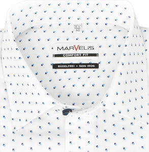Marvelis Herren Kurzarmhemd Comfort Fit Kent Kragen Kurzarm Punkte Weiß
