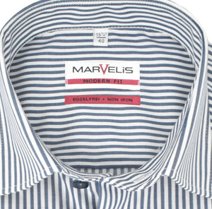 Marvelis Herren Businesshemd Modern Fit Under Button Down Langarm Gestreift Dunkelblau