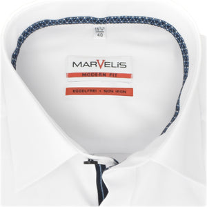 Marvelis Herren Businesshemd Modern Fit Kent Kragen Langarm Einfarbig Weiß