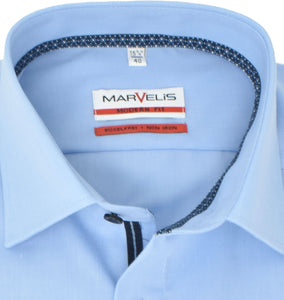 Marvelis Herren Businesshemd Modern Fit Kent Kragen Langarm Einfarbig Hellblau