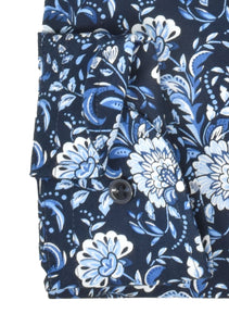 Marvelis Herren Businesshemd Modern Fit Kent Kragen Extra Langer Arm 69cm Florales Muster Blau