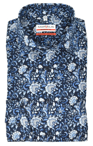 Businesshemd - Modern Fit - ELA - Florales Muster - Blau