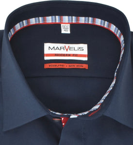 Marvelis Herren Businesshemd Modern Fit Kent Kragen Langarm Einfarbig Marine
