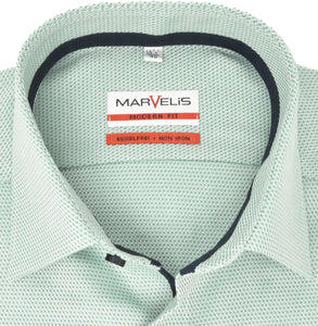 Marvelis Herren Businesshemd Modern Fit Kent Kragen Extra Langer Arm 69cm Struktur Grün