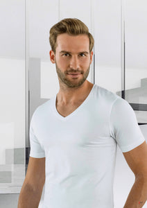 Marvelis Herren T-Shirt Doppelpack Body Fit V-Ausschnitt Weiß