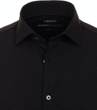 Laden Sie das Bild in den Galerie-Viewer, VENTI Herren Jerseyhemd Modern Fit Kent-Kragen Langarm Einfarbig Schwarz