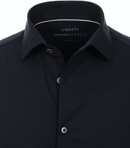 VENTI Herren Jerseyhemd Modern Fit Kent-Kragen Langarm Einfarbig Blau