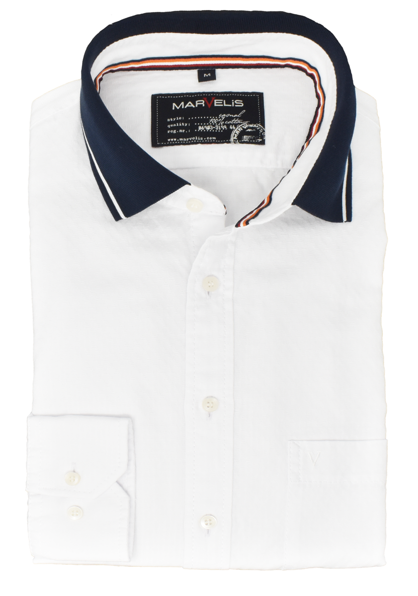 Marvelis Casual Hemd weichem Poloshirt Kragen pflegeleicht - Weiß -reine Baumwolle