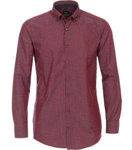 VENTI Herren Businesshemd Modern Fit Button-Down-Kragen Langarm Einfarbig Rot