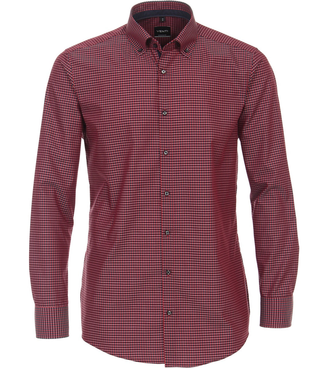 VENTI Herren Businesshemd Modern Fit Button-Down-Kragen Langarm Einfarbig Rot