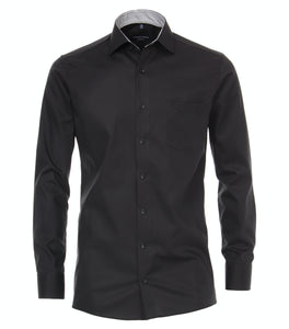 Casamoda Herren Businesshemd Modern Fit Kent Kragen Langarm Einfarbig Schwarz