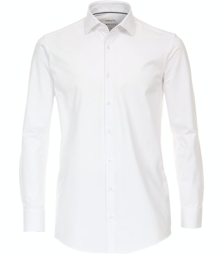 VENTI Herren Jerseyhemd Modern Fit Kent-Kragen Langarm Einfarbig Weiß