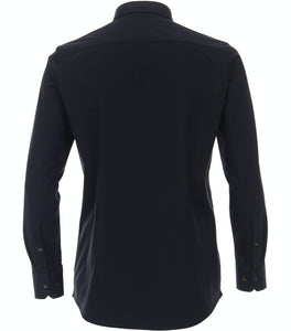 VENTI Herren Jerseyhemd Modern Fit Kent-Kragen Langarm Einfarbig Blau