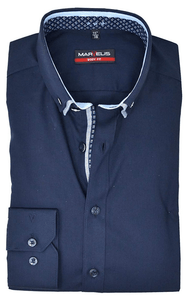 Marvelis Body Fit Button Down Doppelkragen mit Besatz bügelleicht dunkelblau reine Baumwolle - Lieferhemd