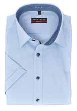 Laden Sie das Bild in den Galerie-Viewer, Marvelis Body Fit Hemd Halbarm New Kent Kragen Struktur Uni Hellblau bügelleicht reine Baumwolle - Lieferhemd