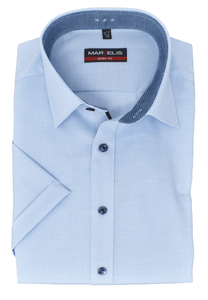 Marvelis Body Fit Hemd Halbarm New Kent Kragen Struktur Uni Hellblau bügelleicht reine Baumwolle - Lieferhemd