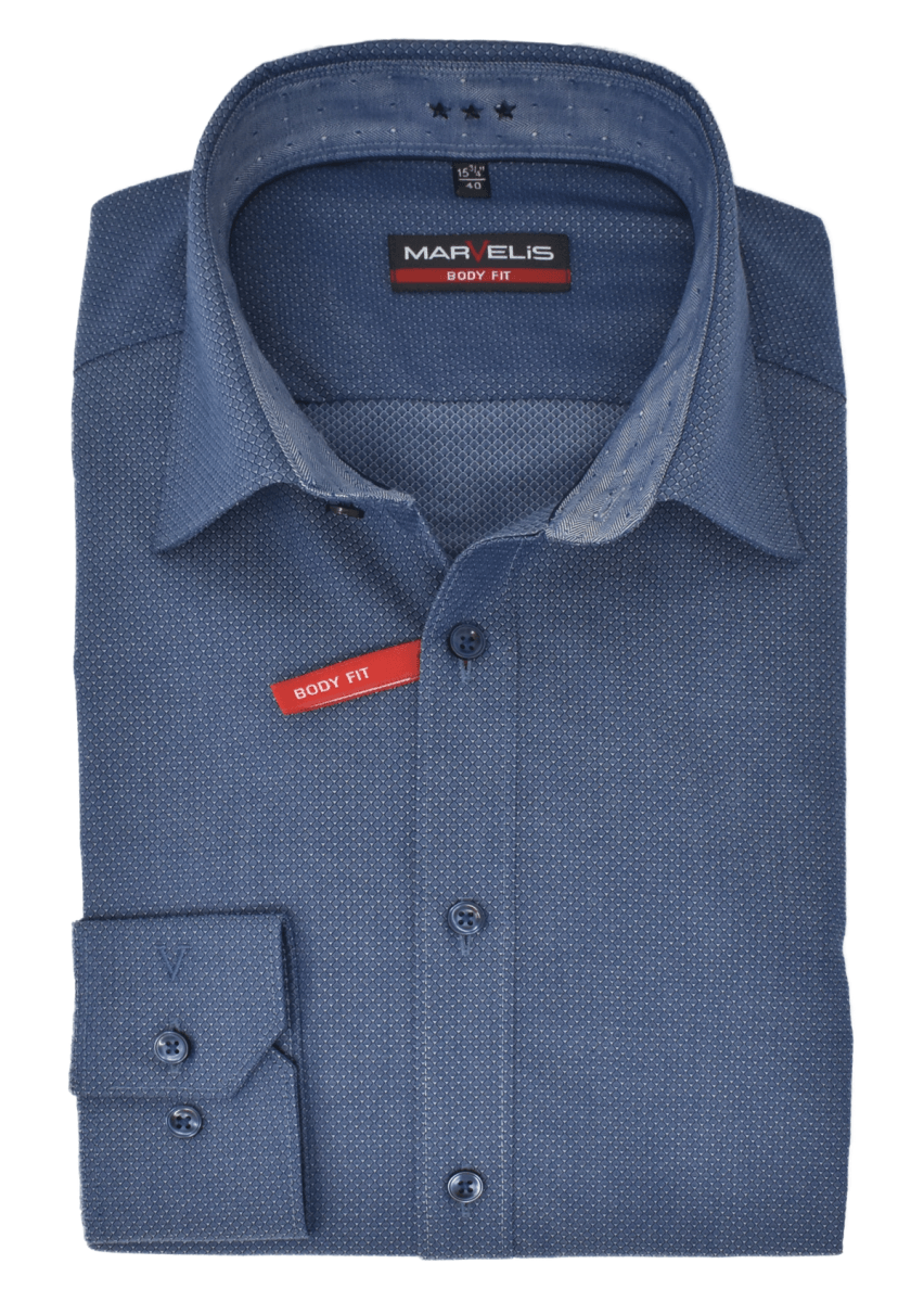 Marvelis Body Fit Hemd New Kent Kragen bügelleicht Uni Struktur reine Baumwolle - Lieferhemd