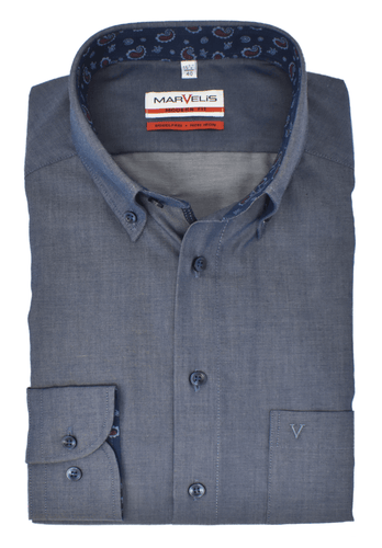 Marvelis Modern Fit Button Down Kragen bügelfrei Uni reine Baumwolle - Lieferhemd
