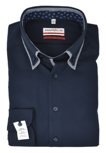 Marvelis Modern Fit Hemd ELA 69cm bügelfrei dunkelblau Doppelkragen Button Down reine Baumwolle - Lieferhemd