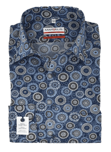 Marvelis Modern Fit Hemd Extra langer Arm 69cm bügelfrei- Muster blau reine Baumwolle - Lieferhemd